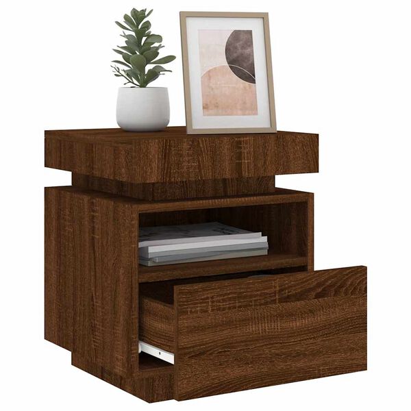vidaXL Bedside Cabinets with LED Lights 2 pcs Brown Oak 40x39x48.5 cm