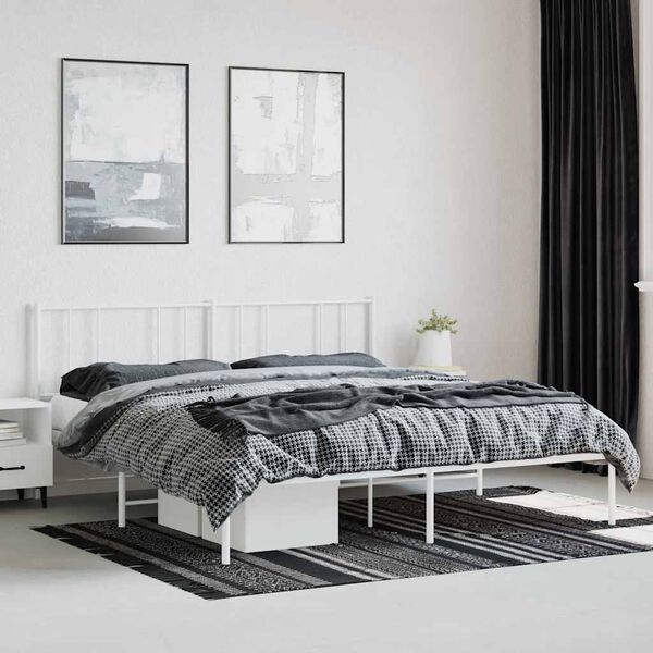 vidaXL Metal Bed Frame without Mattress with Headboard White 200x200cm