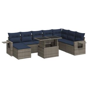 vidaXL 9 Piece Garden Sofa Set with Cushions Grey Poly Rattan Acacia