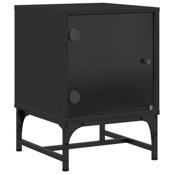 vidaXL Bedside Cabinet with Glass Door Black 35x37x50 cm