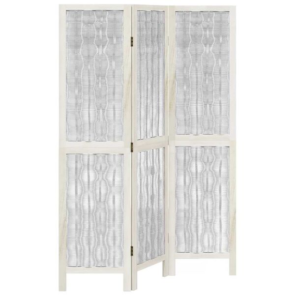 vidaXL Room Divider 3 Panels White Solid Wood Paulownia