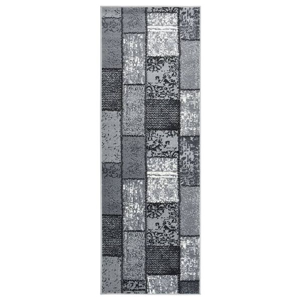 vidaXL Runner Rug BCF Grey with Block Pattern 100x300 cm