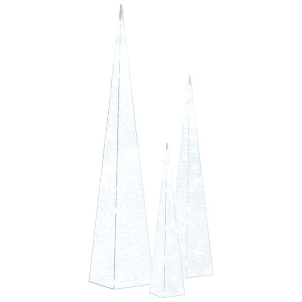 vidaXL Acrylic Decorative LED Light Cone Set Cold White 30/45/60cm