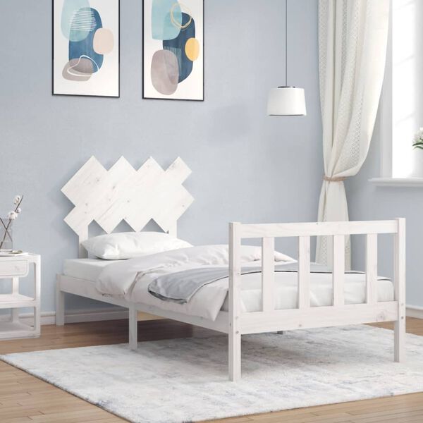 vidaXL Bed Frame without Mattress White Single Solid Wood Pine