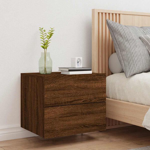vidaXL Wall-mounted Bedside Cabinet with LED Lights Brown Oak