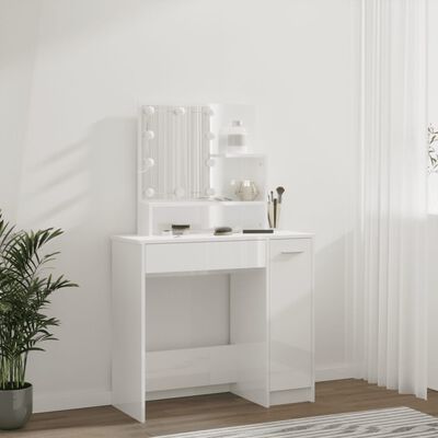 vidaXL Dressing Table with LED High Gloss White 86.5x35x136 cm