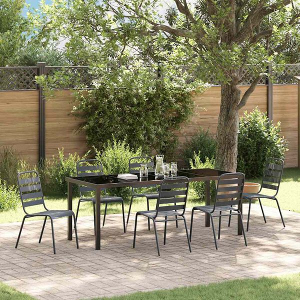 vidaXL Garden Dining Set 7 pcs Anthracite Powder-Coated Steel