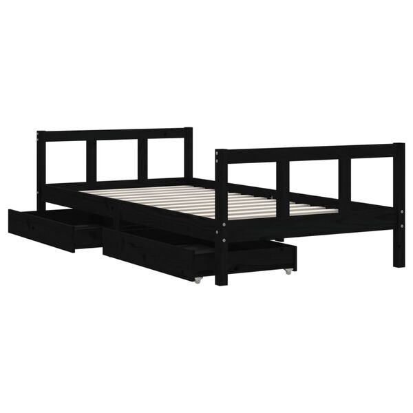 vidaXL Kids Bed Frame with Drawers Black 90x190 cm Solid Wood Pine