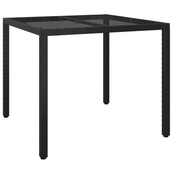 vidaXL Garden Table 90x90x75 cm Tempered Glass and Poly Rattan Black