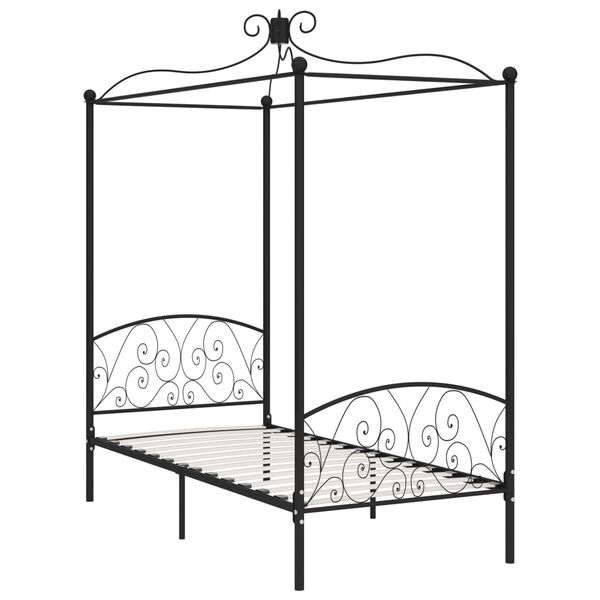 vidaXL Canopy Bed Frame without Mattress Black Metal 100x200 cm