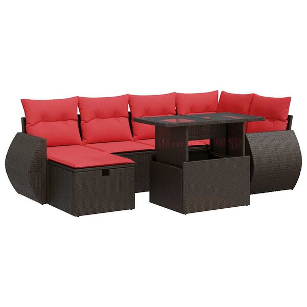 vidaXL 7 Piece Garden Sofa Set with Cushions Brown Poly Rattan