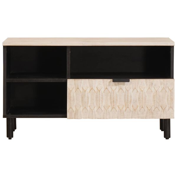 vidaXL TV Cabinet White Wash Finish 80 x 33 x 46 cm Solid Mango Wood