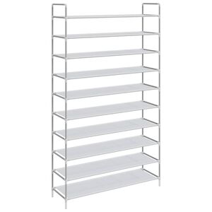 vidaXL Shoe Rack with 10 Shelves Metal and Non-woven Fabric Silver