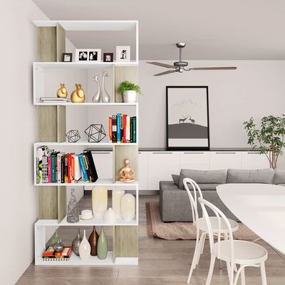 vidaXL Book Cabinet/Room Divider White and Sonoma Oak 80x24x192 cm Chipboard