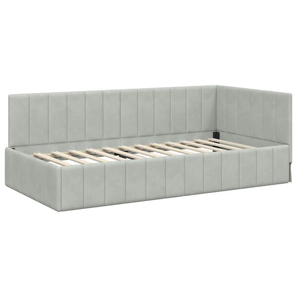 vidaXL Corner Bed Frame Light Grey 90 cm x 190 cm Velvet