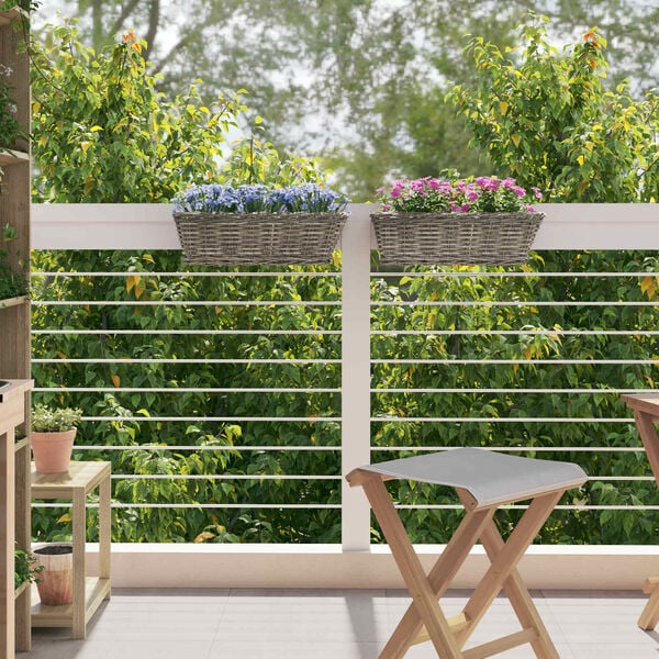 vidaXL Hanging Planter Basket 2 pcs Grey 48 x 22 x 15 cm Lacak Rattan