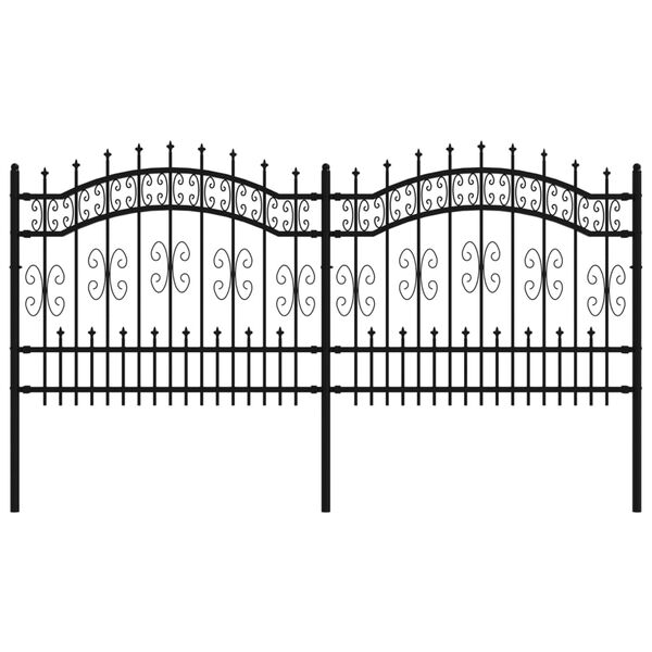 vidaXL Garden Fence with Spear Top Black 240x100 cm Powder-coated Steel