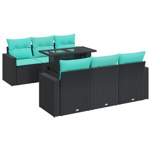 vidaXL 7 Piece Garden Sofa Set with Cushions Black Poly Rattan Acacia