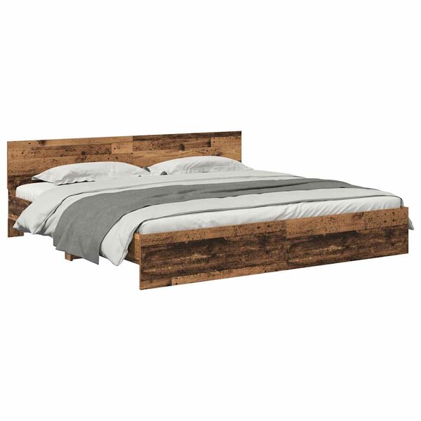 vidaXL Bed Frame with Headboard Old Wood 200 x 200 cm Engineered Wood