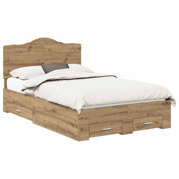 vidaXL Bed Frame with Drawer Artisan Oak 120 x 190 cm Engineered Wood