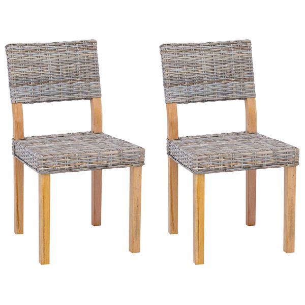 vidaXL Dining Chair 2 pcs Kubu Grey 46 x 55 x 84 cm Kubu Rattan