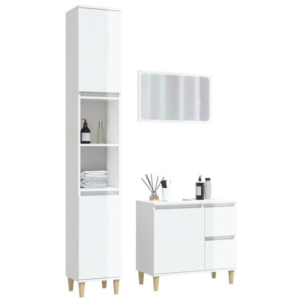 vidaXL 3 Piece Bathroom Furniture Set High Gloss White Engineered Wood