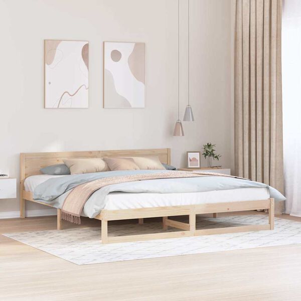 vidaXL Bed Frame with Headboard Natural 180 x 200 cm Solid Pine Wood