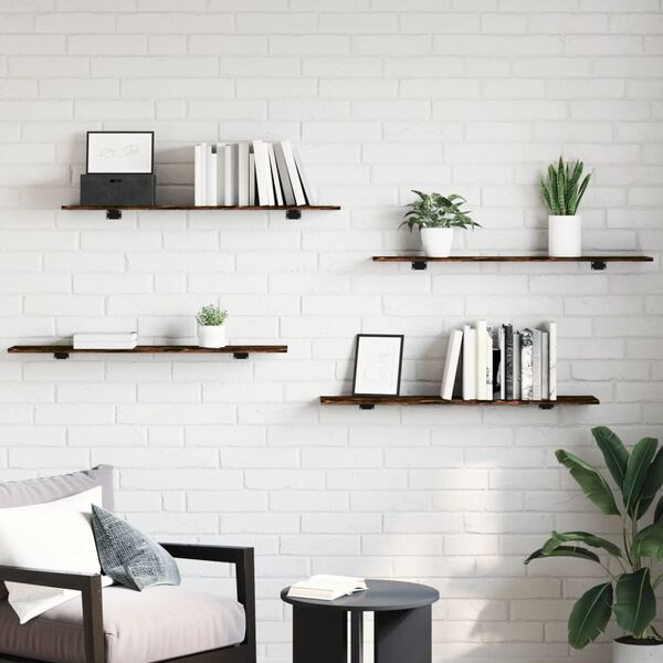 vidaXL Wall Shelves 4 pcs Smoked Oak 100x20x1.5 cm Engineered Wood