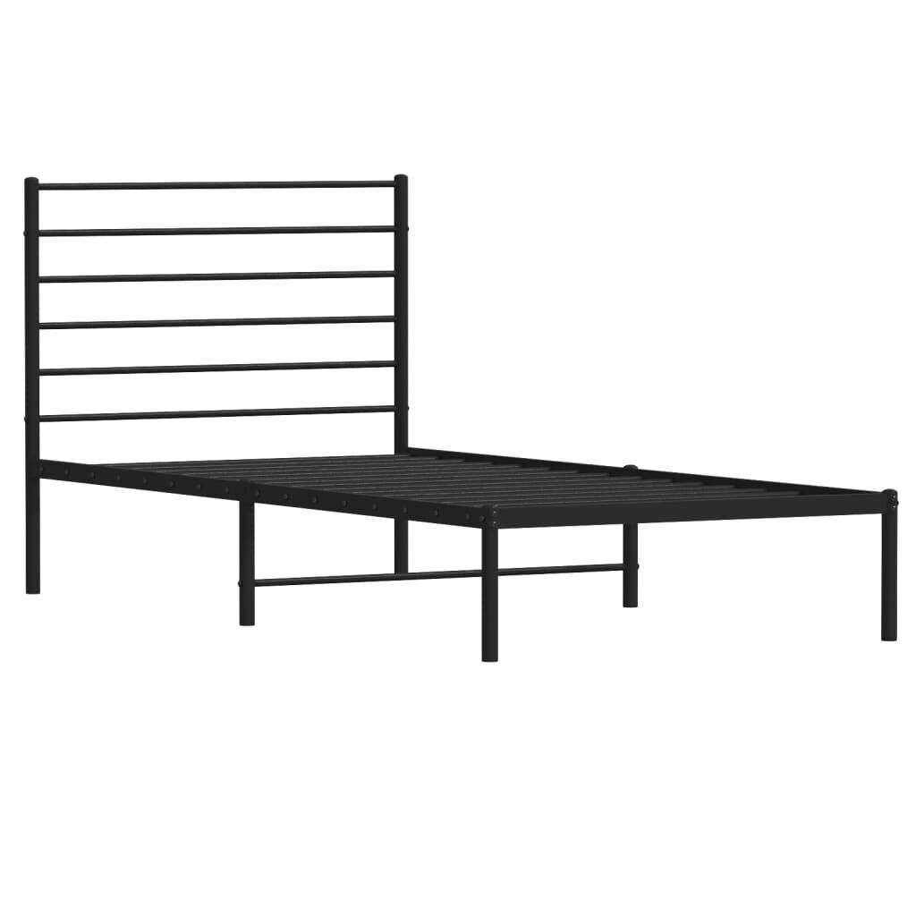 Metal Bed Frame with Headboard - Black - 75x190cm - Small Single