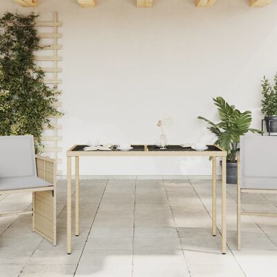 vidaXL Garden Table with Glass Top Beige 115x54x74 cm Poly Rattan