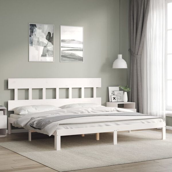 vidaXL Bed Frame without Mattress White Super King Size Solid Wood Pine