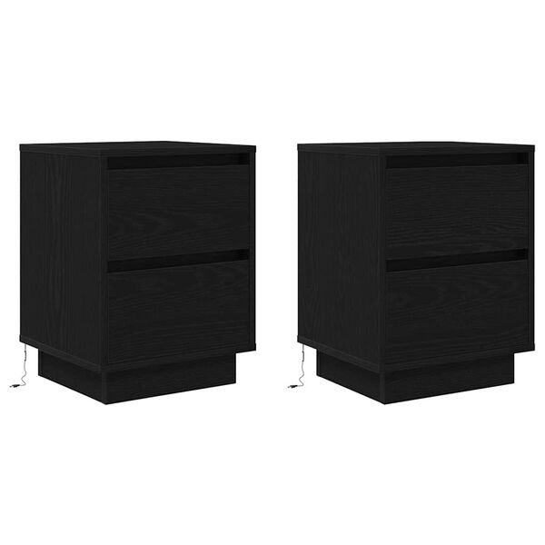 vidaXL Bedside Cabinets with LED Lights&nbsp;2 pcs Black 38x34x50 cm