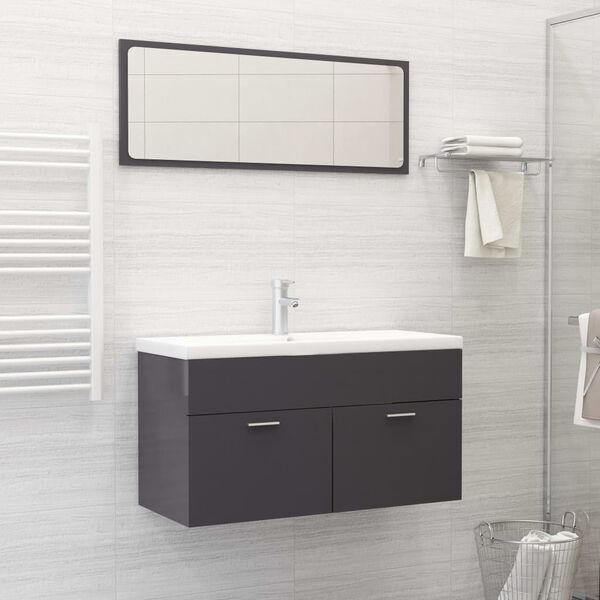 vidaXL Bathroom Furniture Set High Gloss Grey Engineered Wood