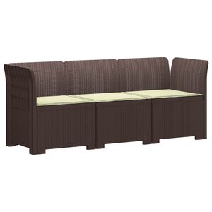 vidaXL 3-Seater Garden Sofa with Cushions Rattan Look PP Brown