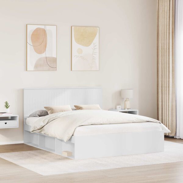 vidaXL Bed Frame with Headboard White 160 x 200 cm Solid Pine Wood