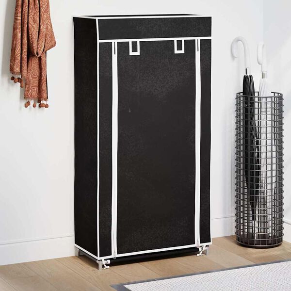 Fabric Shoe Cabinet with Cover 58 x 28 x 106 cm Black