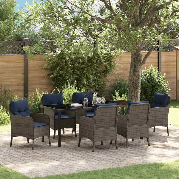 vidaXL Garden Dining Set with Cushion 7 pcs Grey Poly Rattan