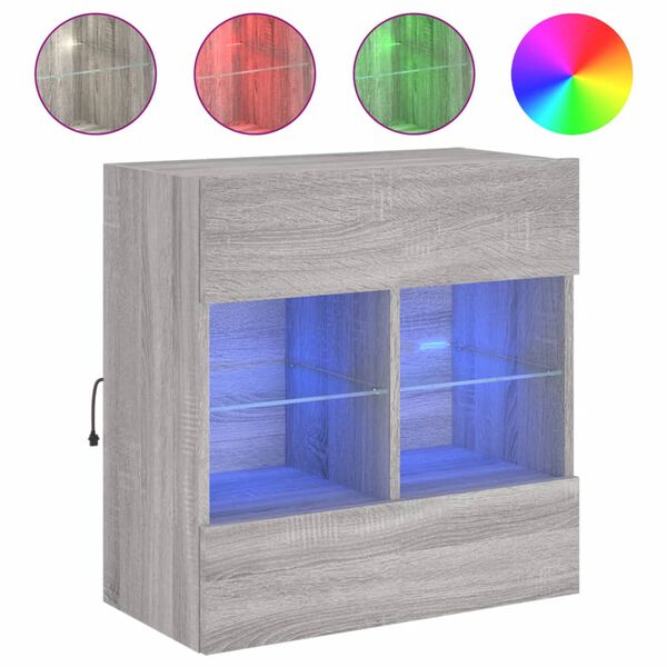 vidaXL TV Wall Cabinet with LED Lights Grey Sonoma 58.5x30x60.5 cm