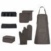 vidaXL 15 Piece Towel Set with Oven Gloves&Pot Holders Black Cotton