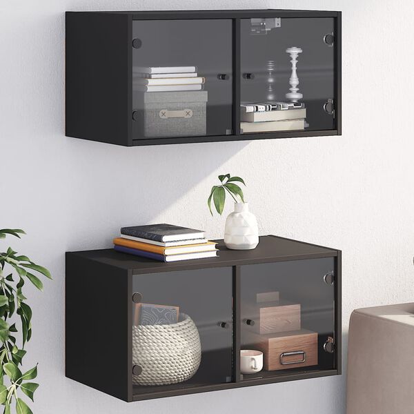 vidaXL Wall Cabinets with Glass Doors 2 pcs Black 68.5x37x35 cm