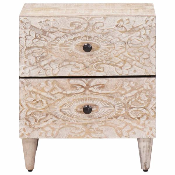 vidaXL Bedside Cabinet 2 pcs White 40 x 33.5 x 46 cm Solid Mango Wood