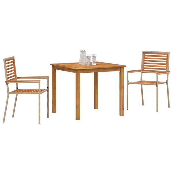 vidaXL Garden Dining Set 3 pcs Beige Poly rattan