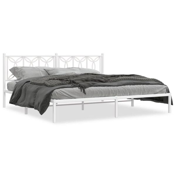 vidaXL Metal Bed Frame without Mattress with Headboard White 200x200cm