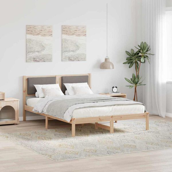 vidaXL Bed Frame with Headboard Taupe 140 x 190 cm Solid Pine Wood