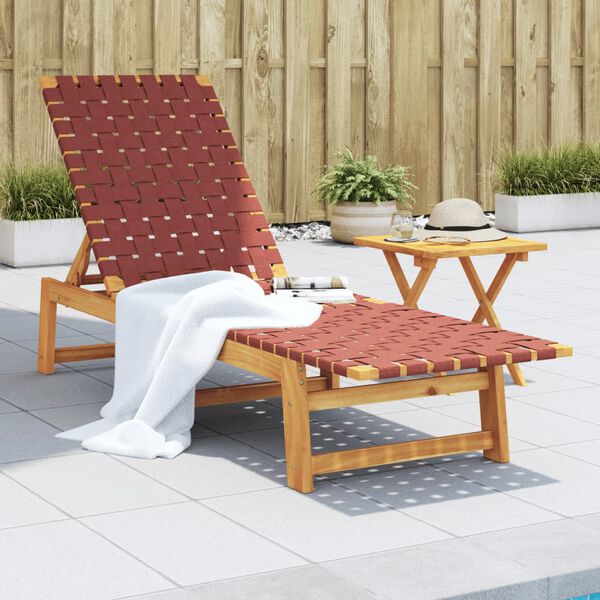 vidaXL Sun Lounger with Table Red Solid Wood Acacia and Fabric