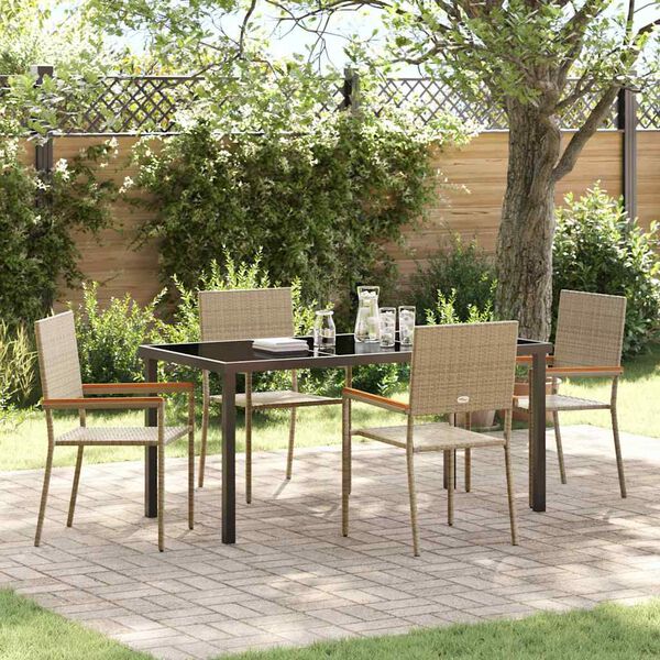 vidaXL Garden Dining Set with Cushion 5 pcs Beige Poly Rattan