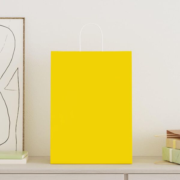 vidaXL Paper Bags 50 pcs with Handles Yellow 32x17x44 cm