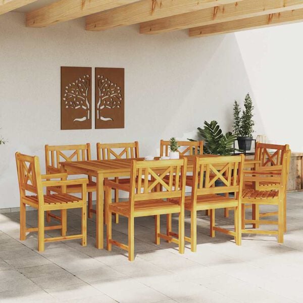 vidaXL Garden Dining Set 9 pcs Brown Solid Acacia Wood