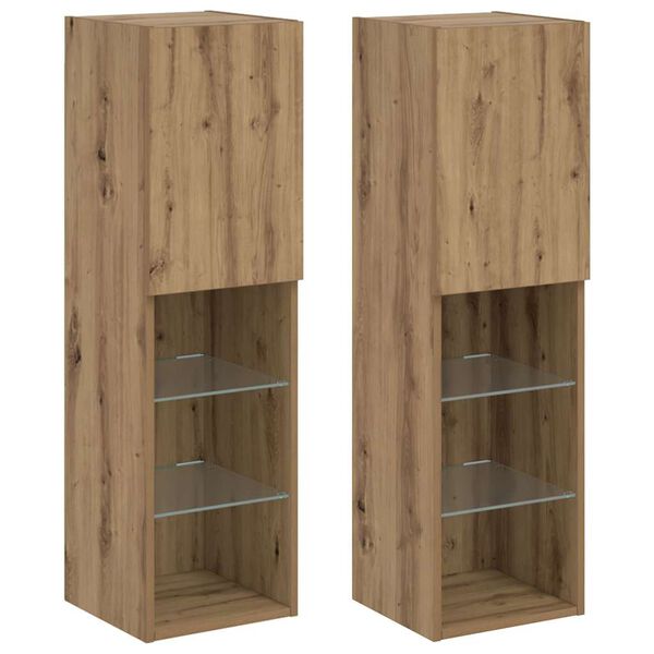 vidaXL TV Cabinets with LED Lights 2 pcs Artisian Oak 30.5x30x102 cm