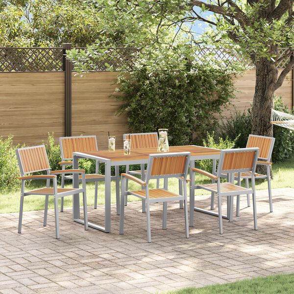 vidaXL Garden Dining Set 7 pcs Grey and brown 160 x 80 x 75 cm